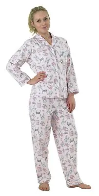 Buy Ladies Cute Lingerie Print 100% Cotton Flannel Long Pyjama (Pink 18-20 L/XL) • 14.99£