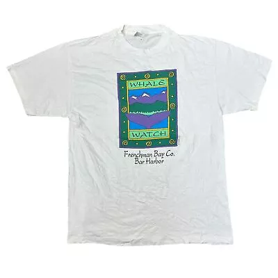 Buy Vintage 1992 Bar Harbor Whale Watch T-Shirt Single Stitch White Mens Large • 29.99£