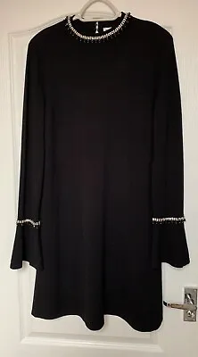 Buy New WAREHOUSE Black Embellished Crystal/Bead Quality Knit Jumper Dress, Size 14 • 32.95£