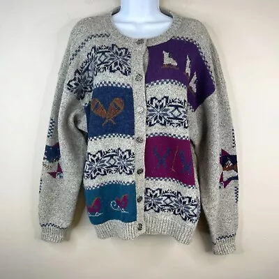Buy Woolrich SNOW WINTER SCENE Sweater L Multicolor WOOL Button Long Sleeve SKI • 36.84£