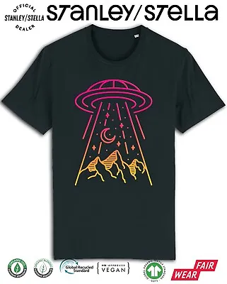 Buy Mens Flying Saucer Line Art T-Shirt Funny UFO Organic Cotton Aliens Costume Tee • 8.99£