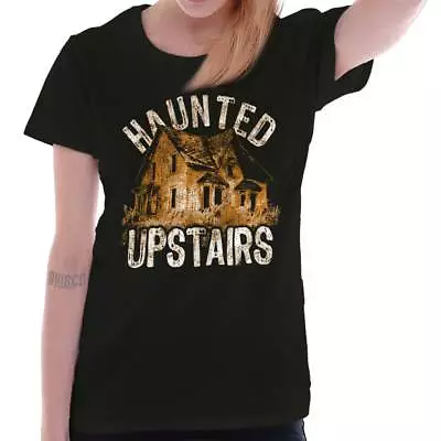 Buy Haunted Upstairs Halloween Spooky Trick Treat Womens Short Sleeve Ladies T Shirt • 18.99£