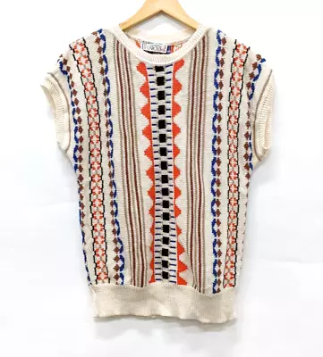Buy Caroll Paris Vintage 80s Fair Isle Short Sleeve Knit Knitted Top Jumper Size • 79.83£