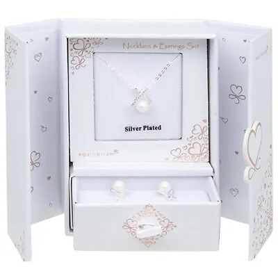 Buy Equilibrium Silver Plated Necklace & Earrings Gift Set - Pearl Kiss • 18.90£