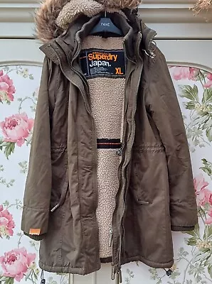 Buy Superdry Khaki Green Thick Ladies Winter Coat Size XL / 14 • 20£