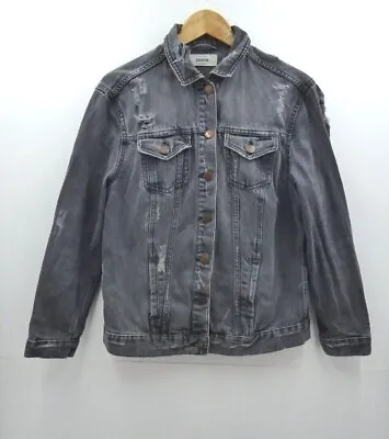 Buy New Look Black Distressed Denim Jacket Size 10 Button Up Pockets Cotton Blend • 6.25£