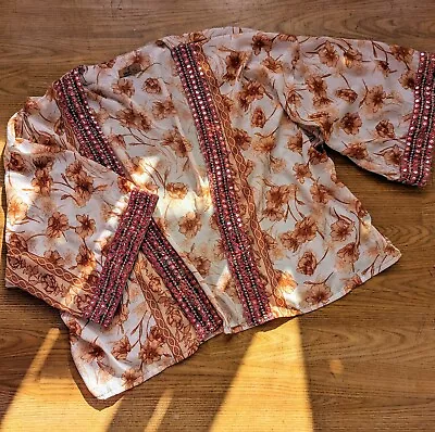 Buy Bn Recycled Sari Silk Floral Kimono Open Jacket, S M L, Embellished Trim, Ibiza • 30£