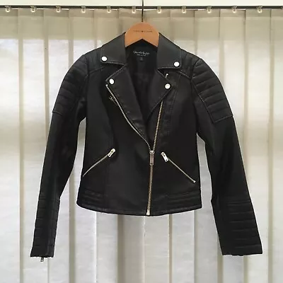 Buy River Island Women’s Biker Jacket Fitted Black Faux Leather Zipped Size 8 • 4.99£