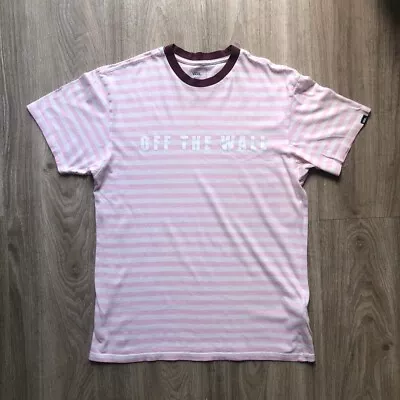 Buy Pink And White Striped Vans Off The Wall T Shirt Size Medium Men’s • 8£