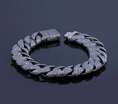 Buy Mens Silver Vintage Chain Link Bracelet For Men Husband Anniversary Gift Unique • 361.46£