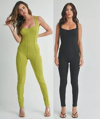 Buy Women's Tank Jumpsuit Sleeveless Ribbed Stretch One Piece Yoga Workout Rompers • 36.93£