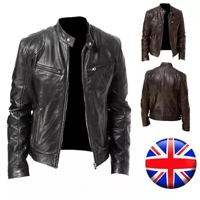 Buy Men's Vintage Cafe Racer Black Brown Leather Slim Fit Real Biker Jacket • 40.39£