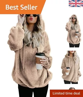 Buy Teddy Fleece Sweatshirts Womens Casual Double Fuzzy Fluffy Hoodie Solid Color... • 41.99£