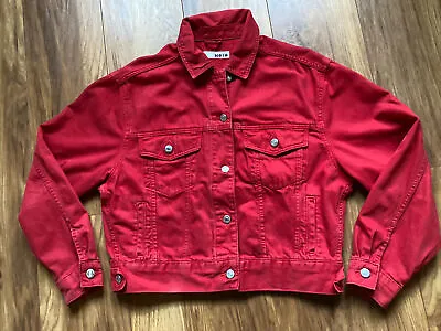 Buy Topshop/Moto Fab Red Denim Jacket Button Cotton Short Boxy Oversized-8/12 • 9£