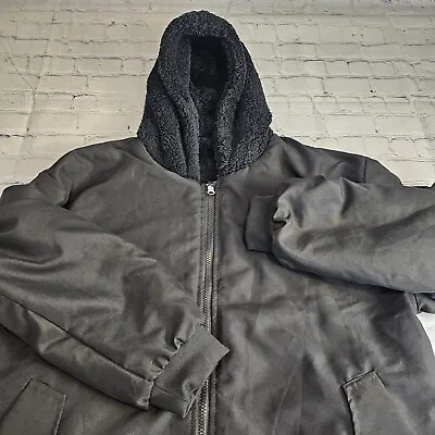 Buy Unbranded Womens Large Bomber Jacket Black Hooded Full Zip Pockets Sherpa Lined • 17.36£