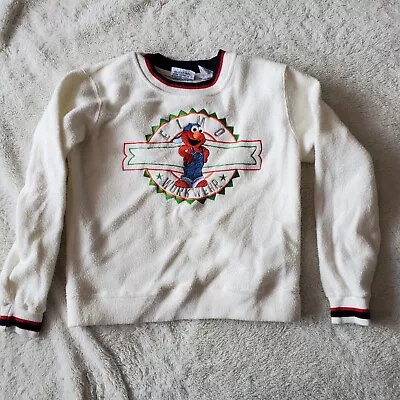 Buy VTG Sesame Street Unisex White Elmo Workwear Pullover Sweater Youth Kids Large • 31.57£