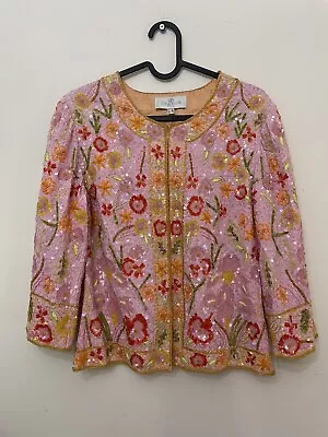 Buy Ae Elegance Paris Sequin Jacket Occasion Orange Floral Pink Silk Lined Formal 8 • 50£