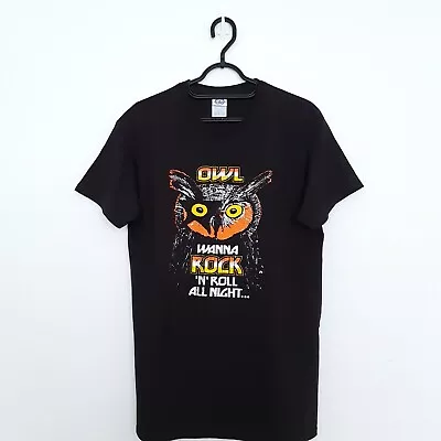Buy Owl Wanna Rock 'N' Roll Print Black T-Shirt • 3.59£