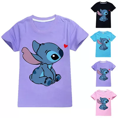 Buy Kids Lilo And Stitch Print Cartoon T-Shirt Casual Summer Short Sleeve Tee Tops • 10.49£