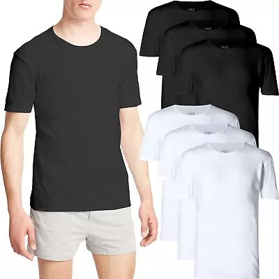 Buy M&S 3 Pack Pure Cotton Crew Neck Vest T Shirt Marks & Spencer Lycra Stretch Top • 10.99£