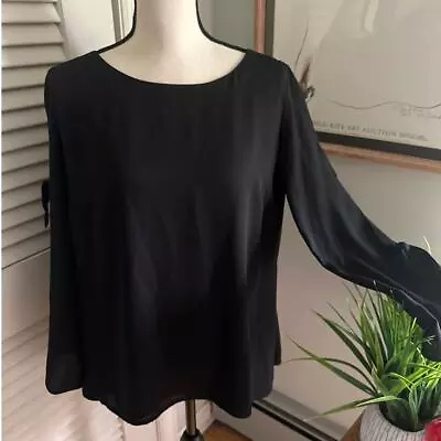 Buy ALFANI Womens Blouse Black Slit Sleeve Flowy Evening Goth Relaxed Fit Travel | M • 16.09£