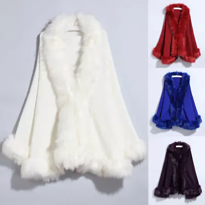 Buy Ladies Cloak Coat Tops Outwear Cape Collar Shawl Winter Cardigan Faux Fox Fur • 22.98£