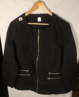 Buy Womens Denim Look Black Jacket Ladies Round-neck Jacket By Creation L UK28/ EU54 • 24.95£