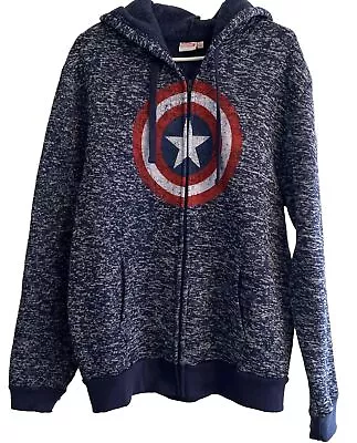 Buy Marvel Captain America Blue Zip Up Hoodie Unisex Large • 14.17£