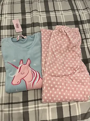 Buy Ladies Size 8/10 Unicorn Fleece Pyjamas Set PJs Blue And Pink BNWT • 5.50£