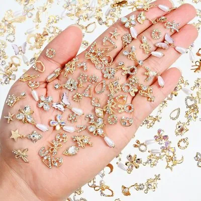 Buy Gold Nail Charms Nail Jewels Pearls Diamonds Solid Metal Luxury Nail Jewellery • 3.99£