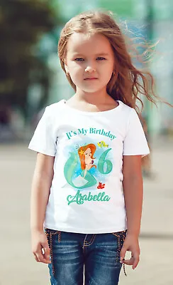 Buy Birthday T-shirt Personalised  LITTLE MERMAID Girls T-SHIRT Personalized Kids • 9£