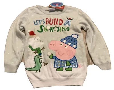 Buy Peppa Pig Tu 'lets Build A Snow-dino' Kids Christmas Xmas Jumper Bnwt 3-4 Years • 10.95£