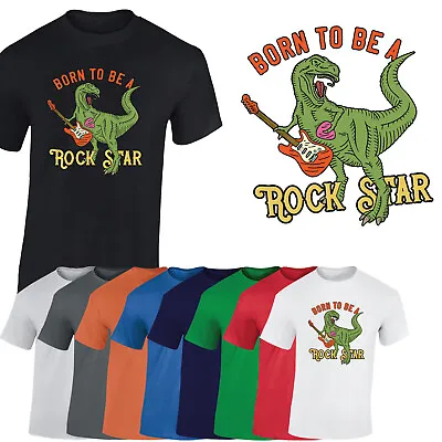 Buy Born To Be A Rock Star Mens T-Shirt Guitar Dinosaur Rock N Roll Unisex Tshirt • 11.99£