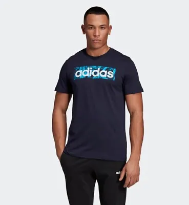 Buy Adidas Essential Linear AOP Box Men's Navy Blue T-shirt DV3045 Size M L XL BNWT • 15.25£