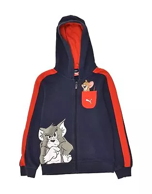Buy PUMA Boys Tom And Jerry Zip Hoodie Sweater 9-10 Years Medium Navy Blue QS02 • 18.95£