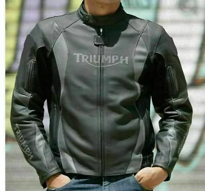 Buy TRIUMPH Black Stylish Motorbike Leather Jacket, Racing Bikers Leather Jacket • 119.99£