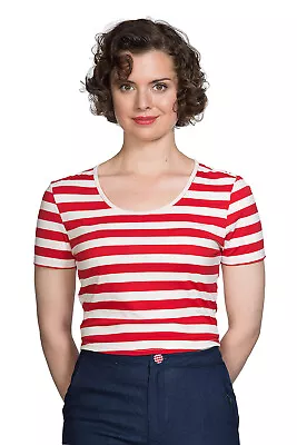 Buy Red White Striped Retro Vintage Rockabilly Cropped Land Ahoy Top BANNED Apparel • 19.99£