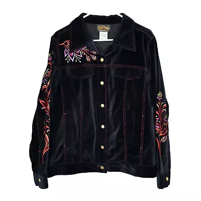 Buy Bob Mackie Jacket Womens Large Black Velvet Floral Embroidered Wearable Art • 19.80£