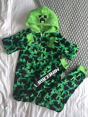 Buy Primark 8-9y Minecraft Creeper Kids Pyjamas Fluffy Green One Piece Zip Up • 4£