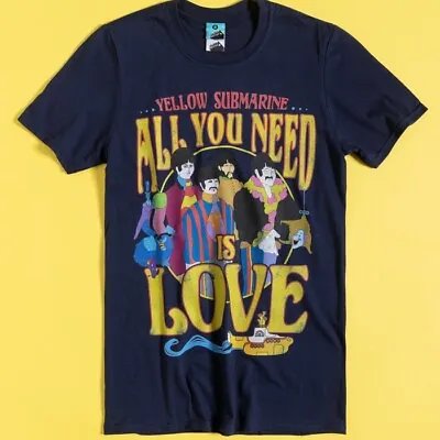 Buy Official Yellow Submarine Psychedelic All You Need Is Love Navy T-Shirt • 19.99£