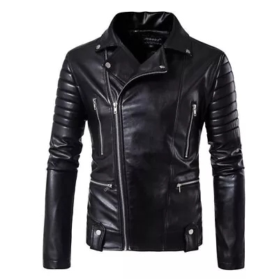 Buy Men's Slim Fit Lambskin Motorcycle Biker Jacket Genuine Black Leather Jacket • 73.19£
