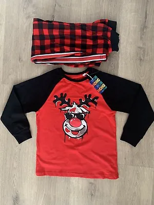 Buy Boys Next Cool Reindeer Red And Black Christmas Pyjamas Age 8 BNWT • 7.50£