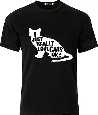 Buy I Just Really Love Cats Ok Christmas Present Gift Funny Humour Cotton T Shirt • 9.44£