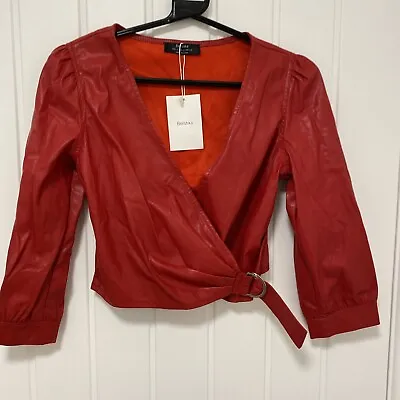 Buy Bershka Red Leather Look Jacket/Top Size S. B4 • 5£