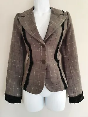 Buy Womens Coronets And Queens Grey Checked Velvet Trim Wool Steampunk Jacket 10/12. • 31.99£