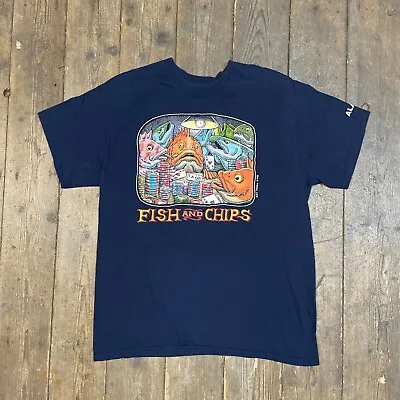 Buy Fish And Chips T-Shirt Graphic Vintage Single Stitch Tee, Navy, Mens L • 30£