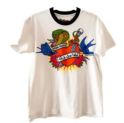 Buy Alex Beattie Horn Please Silk Screen Print Heart & Cobra White T-Shirt UK Small • 19.99£