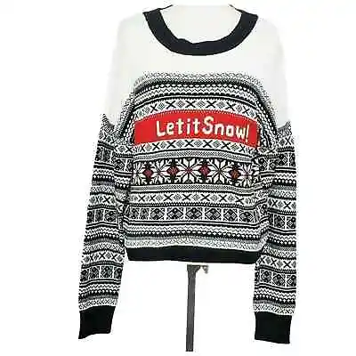 Buy Christmas Sweater Juniors L Let It Snow White Black Red Pullover Yes Lola Wool • 14.47£