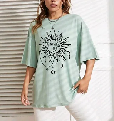 Buy Womens Size 14-16-18 UK Mint Celestial T-Shirt Top Moon Sun Stars New XL Pale • 14.95£