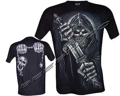 Buy Mens Grim Reaper Glow In The Dark Skull 100% Cotton T-Shirt,Front & Back Print • 11.99£